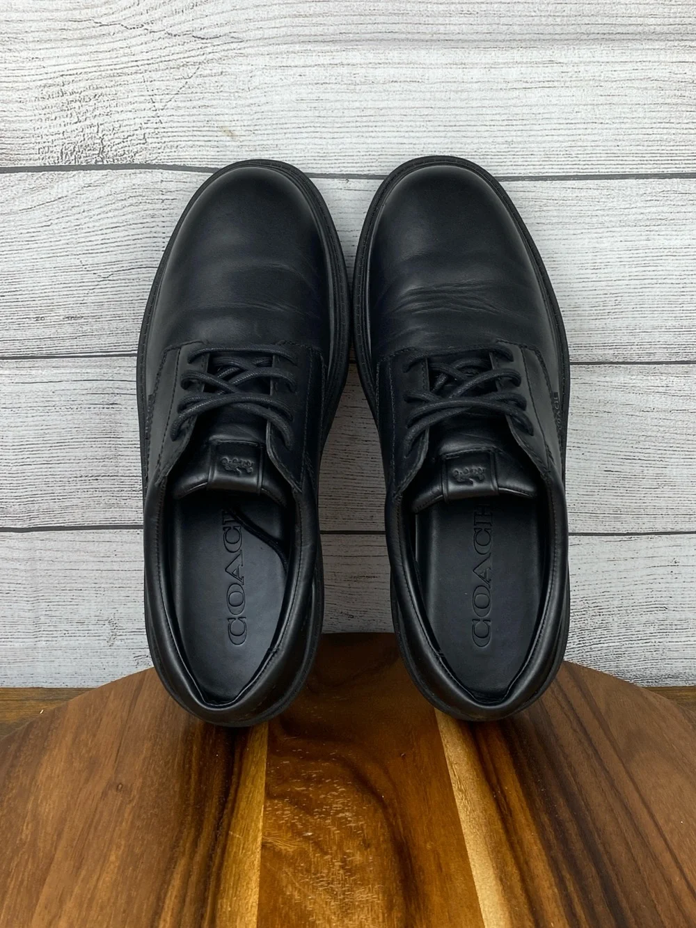 COACH Cameron Derby Black Leather Chunky Lug Sole Lace Up Shoe Men’s Size 11 D